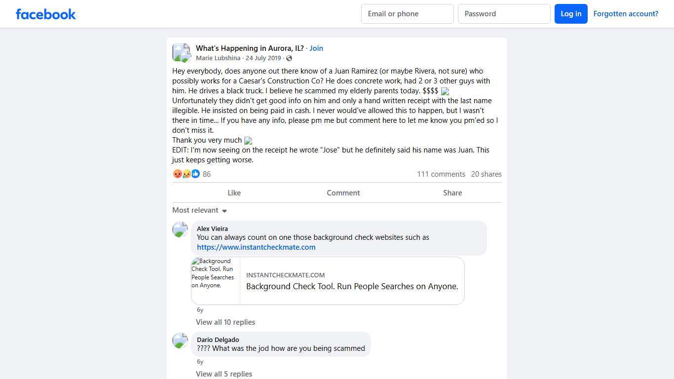 What's Happening in Aurora, IL? | Hey everybody, does anyone out there know of a Juan Ramirez (or maybe Rivera, not sure) who possibly works for a Caesar's Construction Co | Facebook